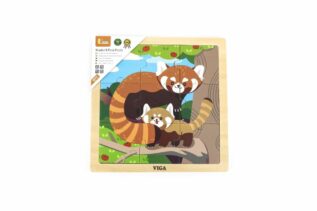 Dřevěné puzzle 9 dílků - panda červená