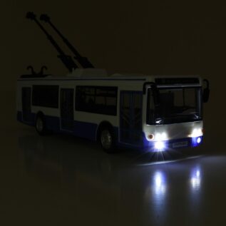 Trolejbus který hlásí zastávky česky 28 cm modrý
