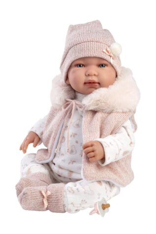 Llorens 84486 NEW BORN - realistická panenka miminko se zvuky a látkovým tělem - 44 cm