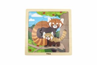 Dřevěné puzzle 9 dílků - panda červená