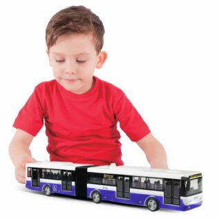 Kloubový autobus který hlásí zastávky česky 36 cm modrý