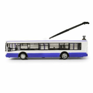 Trolejbus který hlásí zastávky česky 28 cm modrý