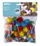 APLI POM-POM kuličky se třpytkami - mix velikostí, barev 78 ks